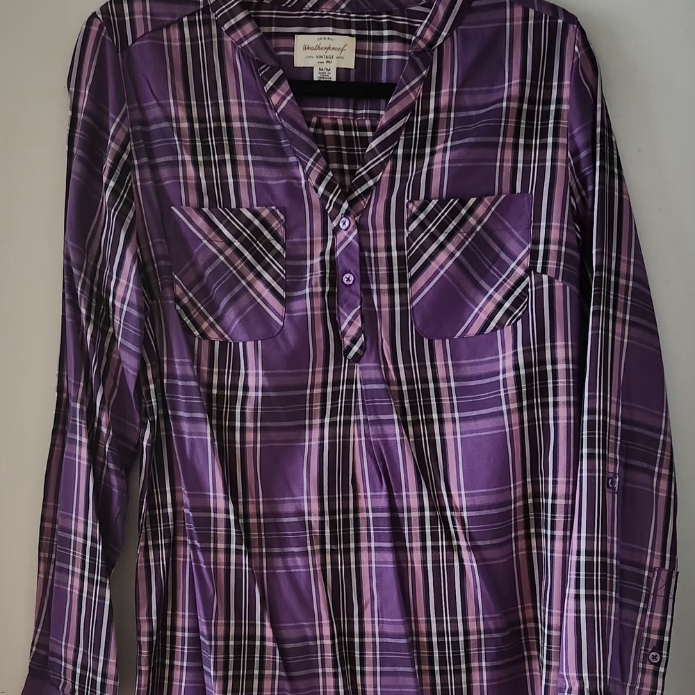 Purple Plaid Button-Up Shirt